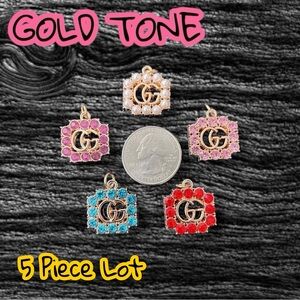 Lot Of 5 Gucci Rectangle Gold Tone Zipper Pull Button Charm Pendants 20mm